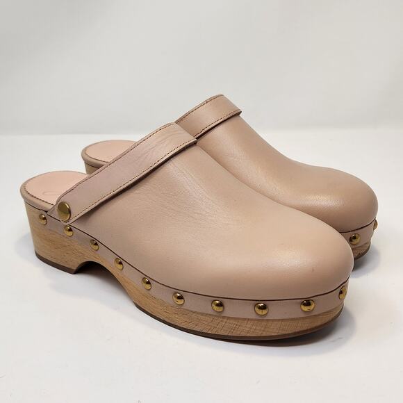 J Crew Convertible Leather Clog Shoes Women Size 7.5 Blush Beige Platofrm Studs - Picture 1 of 8